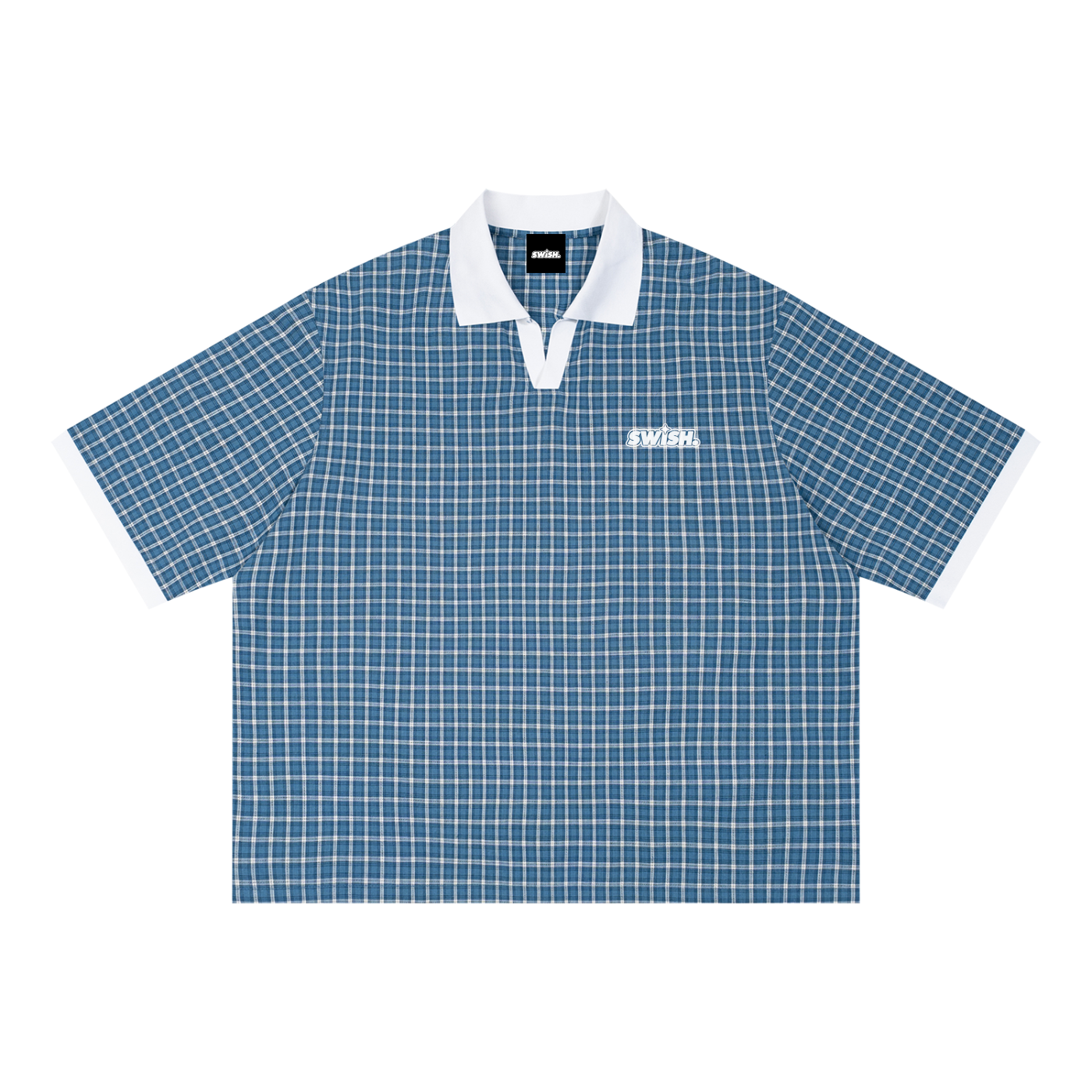 Swish. Unisex Boxy Plaid Color Block Polo Shirt