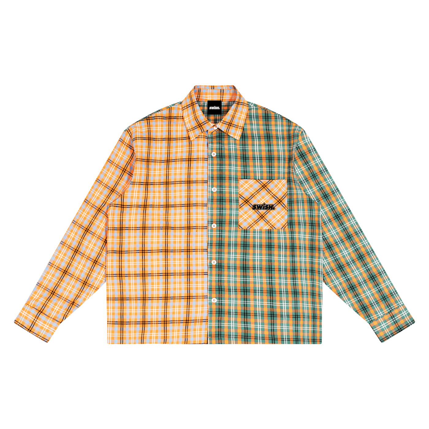 Swish. Unisex Oversized Plaid Color Block Shirt