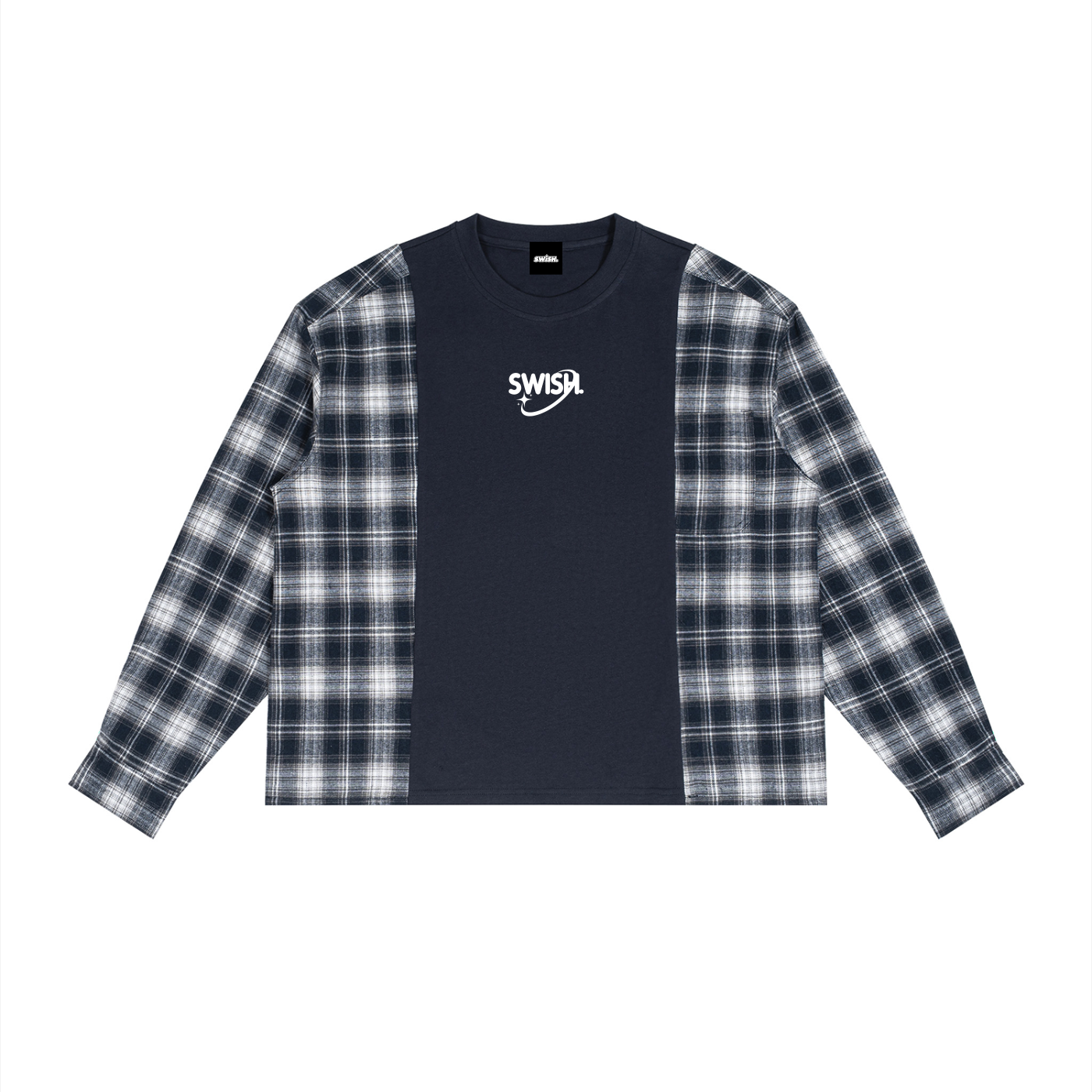 Swish. Unisex Plaid Panel Long Sleeve T-Shirt