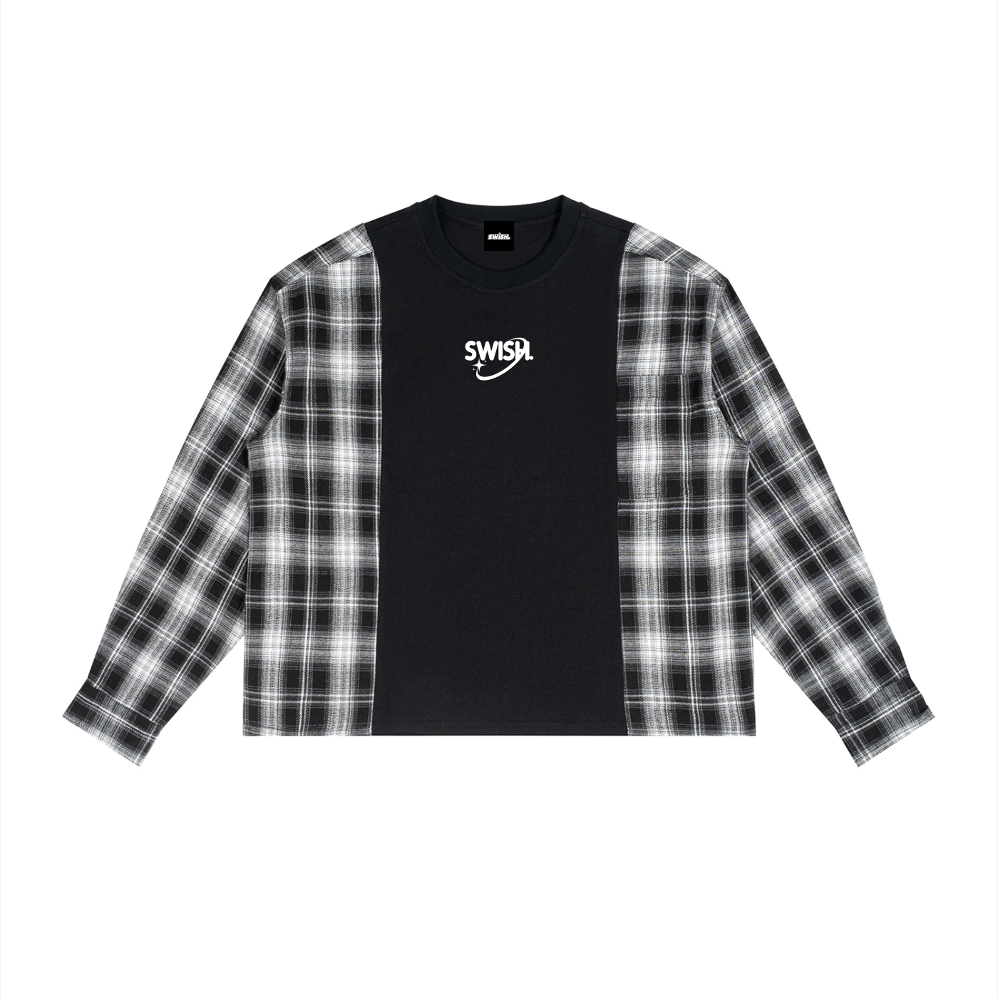 Swish. Unisex Plaid Panel Long Sleeve T-Shirt