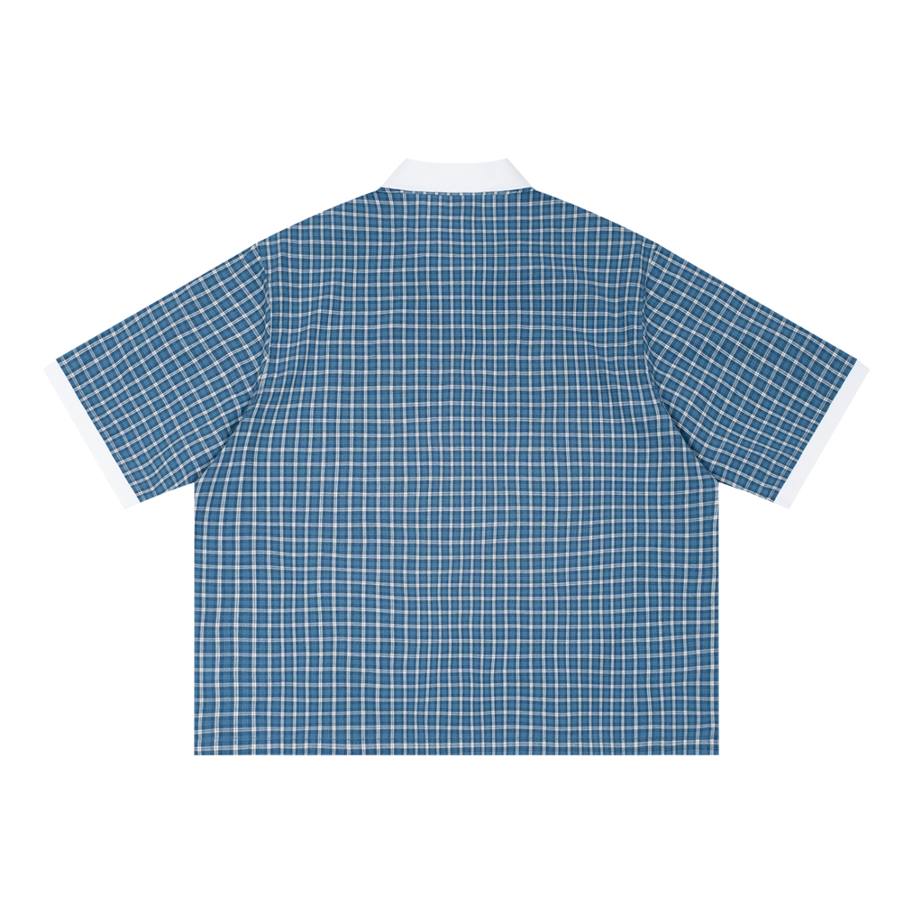 Swish. Unisex Boxy Plaid Color Block Polo Shirt