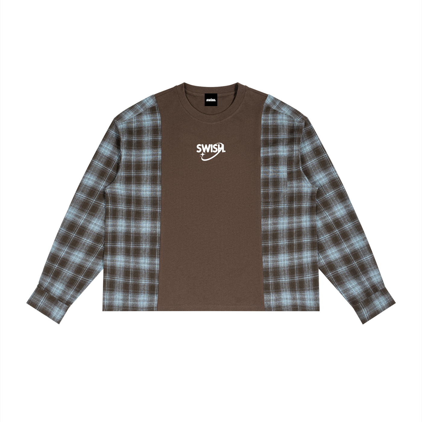 Swish. Unisex Plaid Panel Long Sleeve T-Shirt