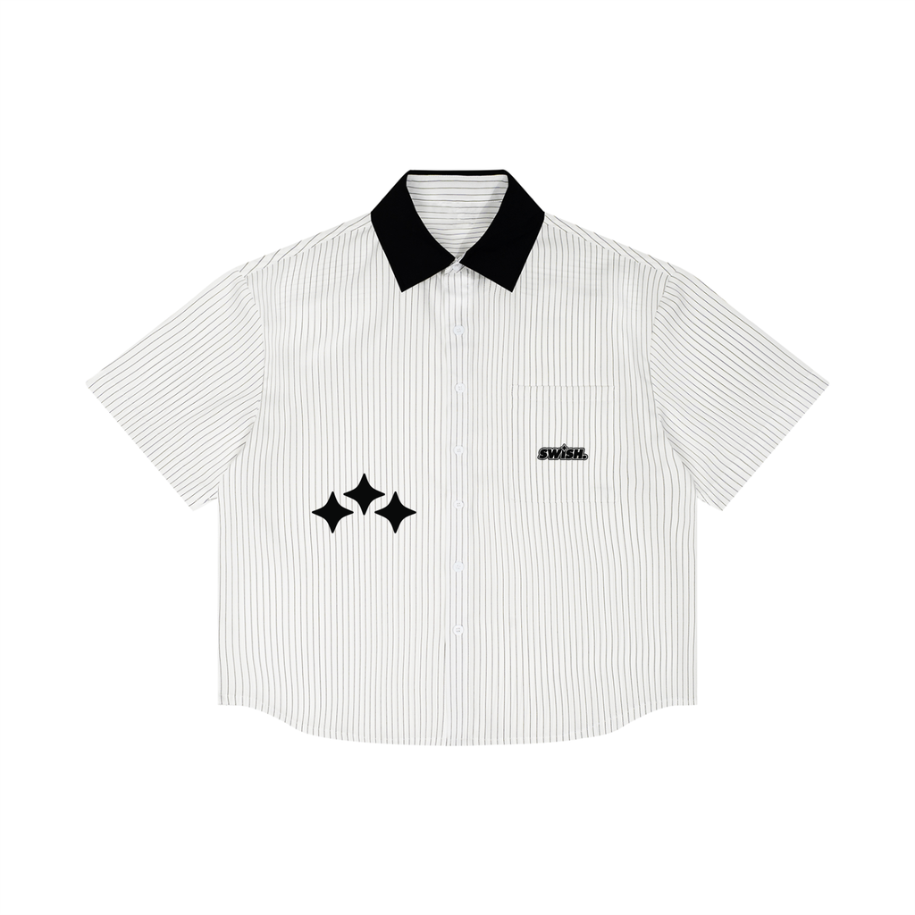 Swish. Unisex Striped Boxy Contrast Logo Collar Shirt