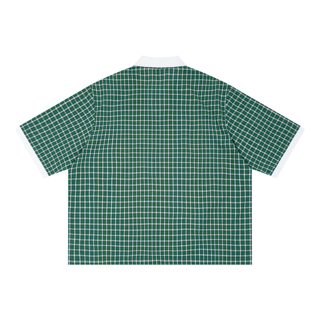 Swish. Unisex Boxy Plaid Color Block Polo Shirt